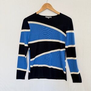 NEIMAN MARCUS Women’s Medium Silk Cashmere Blend Blue Black Color Block Sweater